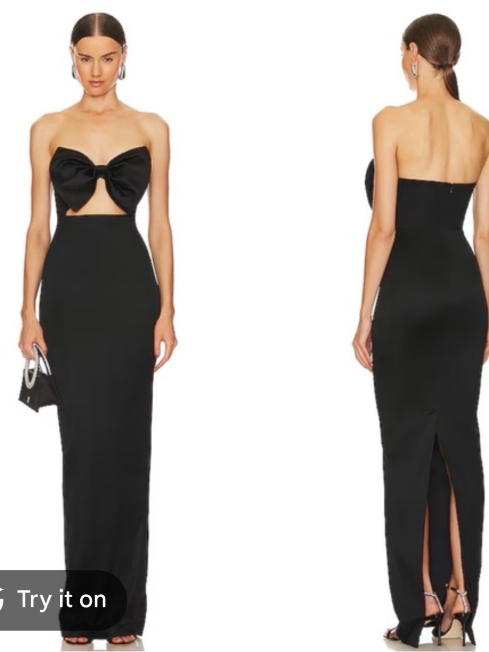 Strapless Black Bow Cutout Evening Dress